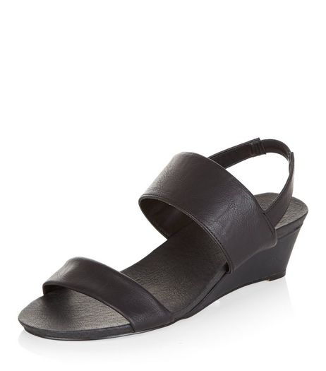 Wide Fit Black Strappy Wedge Sandals | New Look