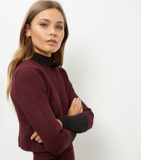 Burgundy Contrast Stripe Cropped Jumper | New Look
