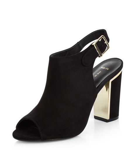 Wide Fit Black Suedette Metal Trim Block Heels | New Look
