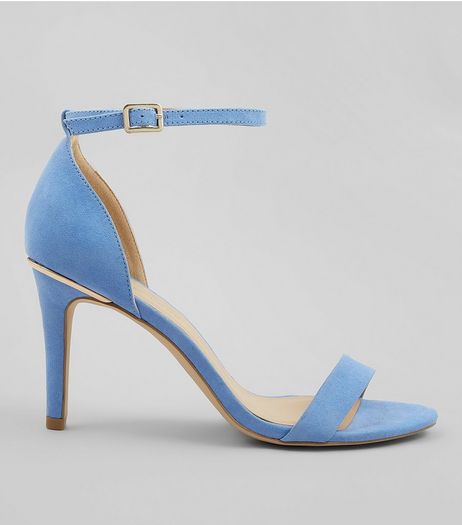 Wide Fit Blue Suedette Metal Trim Ankle Strap Heels | New Look
