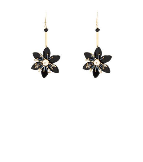 Black Flower Drop Earrings | New Look