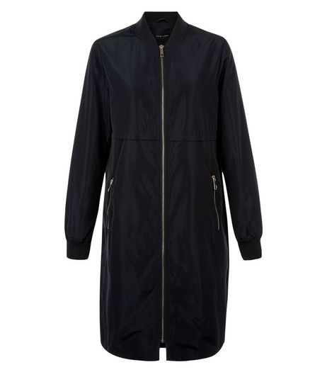 Black Nylon Longline Bomber | New Look