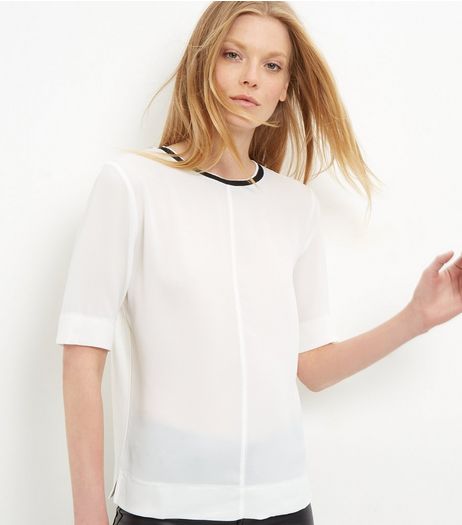 Cream Woven Contrast Neckline Top | New Look