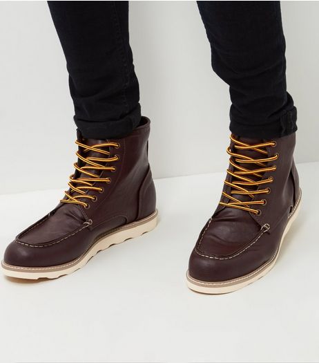 Dark Red Lace Up Ankle Boots | New Look