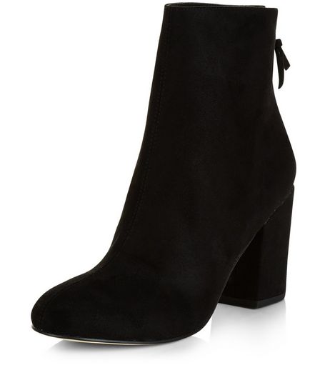 Black Suedette Pointed Block Heel Ankle Boots | New Look