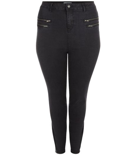 Curves Black Multi Zip Skinny Jeans | New Look