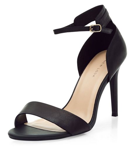 Black Leather Ankle Strap Heels | New Look