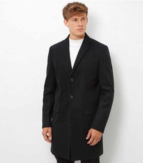 Black Wool Mix Longline Overcoat | New Look