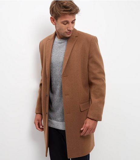Camel Wool Mix Longline Overcoat | New Look