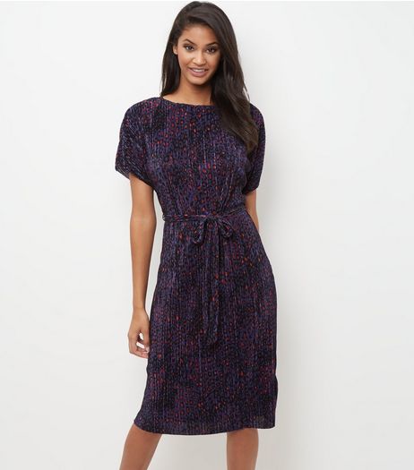 Blue Animal Print Pleated Drawstring Slip Dress | New Look