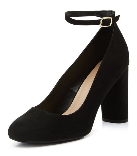 Black Suedette Ankle Strap Block Heels | New Look