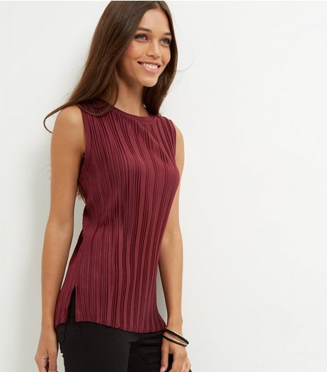Burgundy Pleated Sleeveless Top | New Look