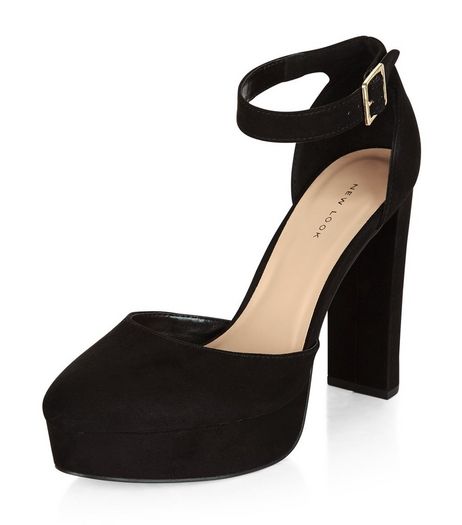 Black Suedette Platform Ankle Strap Heels | New Look