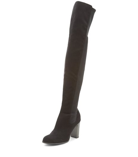 Black Block Heel Over The Knee Boots | New Look