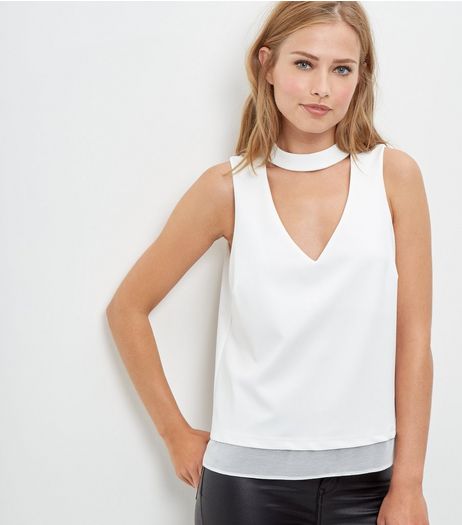 Cream Chiffon Choker Layered Top | New Look