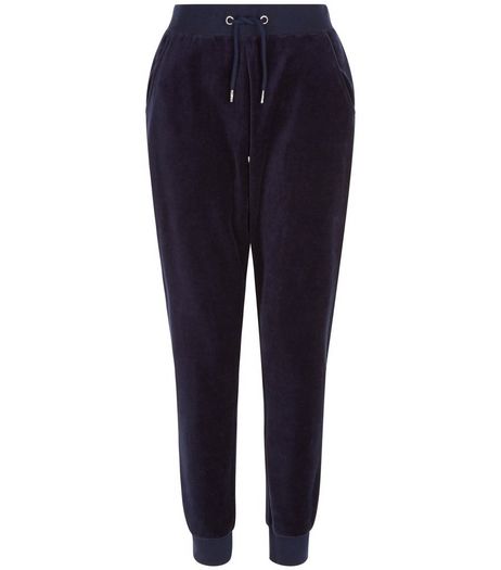 Navy Velour Joggers | New Look