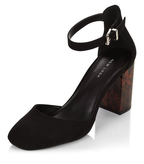 Black Suedette Contrast Ankle Strap Court Shoes | New Look