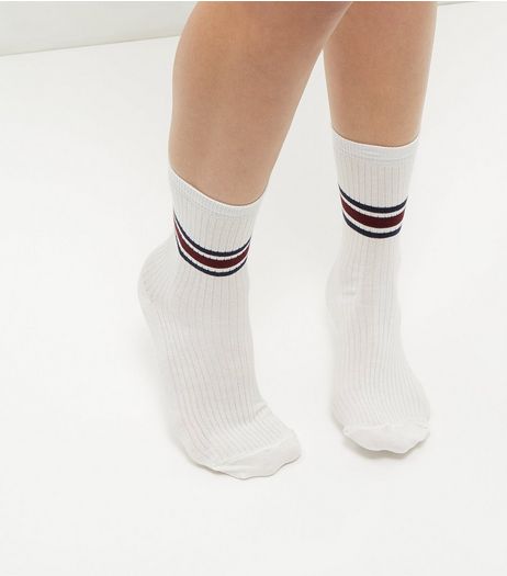 Cream Stripe Trim Ribbed Socks | New Look