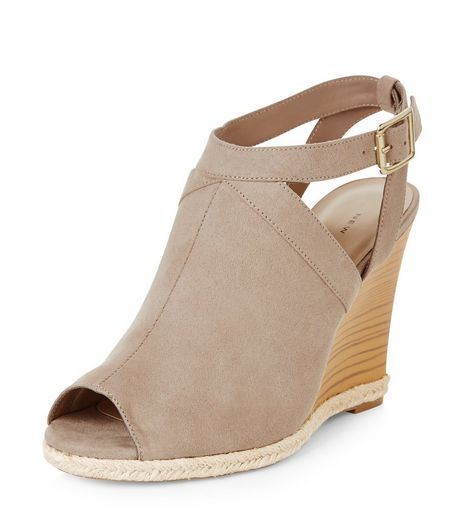 Light Brown Suedette Peep Toe Wedges | New Look
