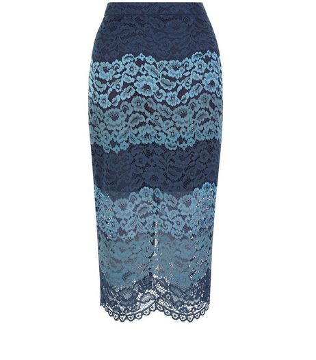 Blue Stripe Lace Split Hem Pencil Skirt | New Look