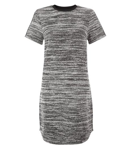 Black Fine Knit Contrast Panel Tunic Dress | New Look