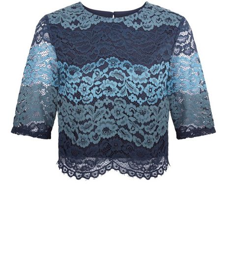 Blue Stripe Lace Crop Top | New Look