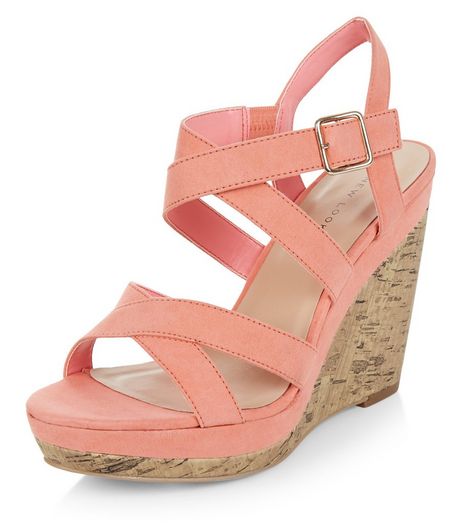 Coral Suedette Cross Strap Wedges | New Look