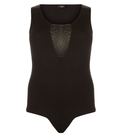 Curves Black Mesh Panel Bodysuit | New Look