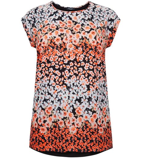 Curves Black Floral Print Woven T-Shirt | New Look