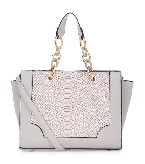 Mink Snakeskin Panel Chain Strap Tote Bag | New Look
