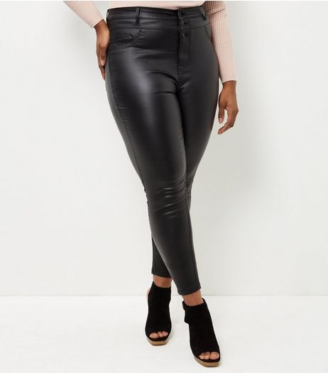 Curves Black Coated High Waisted Skinny Jeans | New Look
