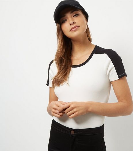 White Colour Block Shoulder Panel Bodysuit | New Look