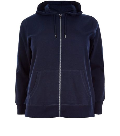 Curves Navy Zip Up Hoodie | New Look