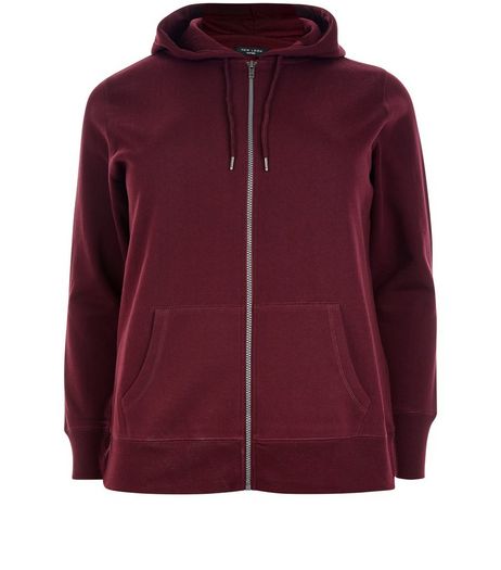 Curves Burgundy Zip Up Hoodie | New Look