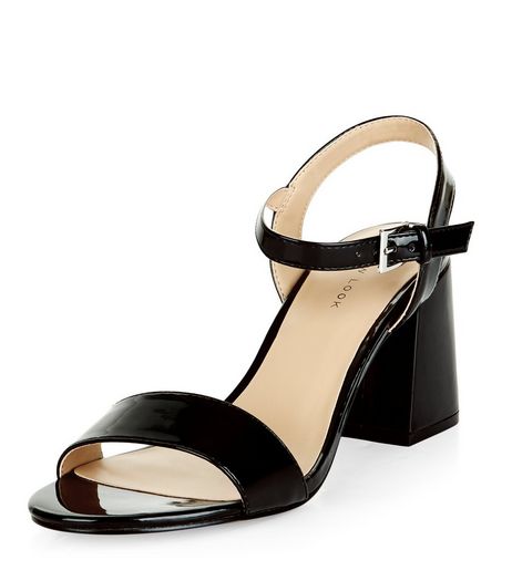 Black Patent Ankle Strap Block Heels | New Look