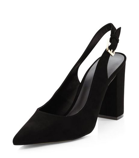 Black Suedette Sling Back Court Shoes | New Look