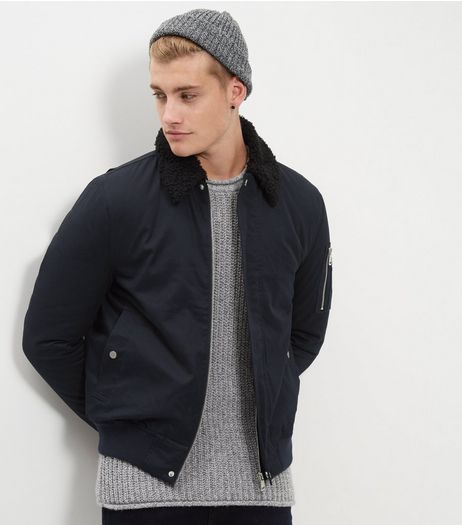 Black Borg Trim Bomber Jacket | New Look