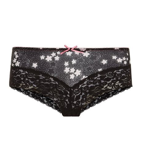 Black Ditsy Floral Lace Leg Brazilian Briefs | New Look