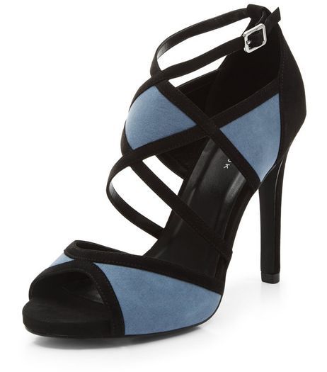 Black Colour Block Suedette Strappy Heels | New Look
