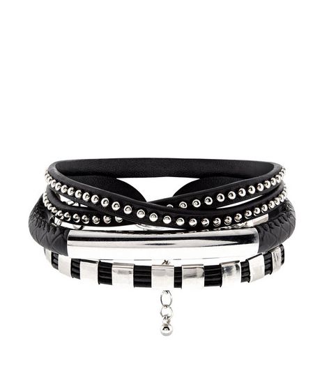 5 Pack Black Leather- Look Bracelets | New Look