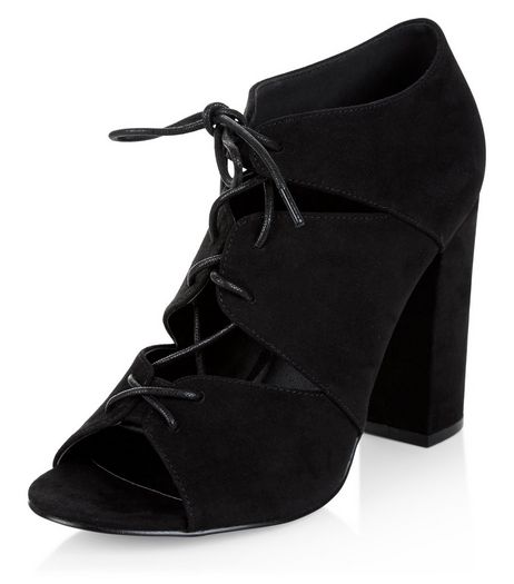 Black Suede Cut Out Ghillie Heels | New Look
