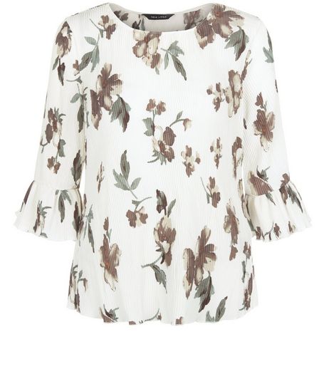 White Floral Print Pleated Top | New Look