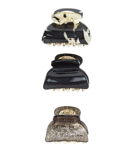 3 Pack Black Glitter Bulldog Clips | New Look