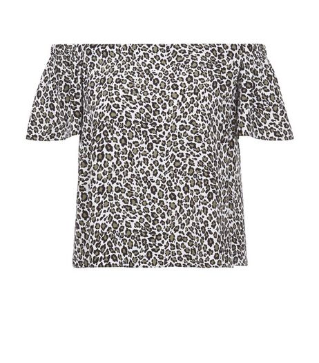 White Leopard Print Bardot Neck Top | New Look