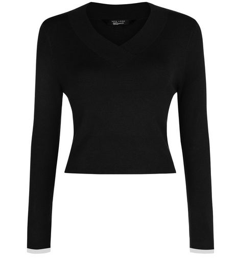 Teens Black Contrast Trim V Neck Top | New Look