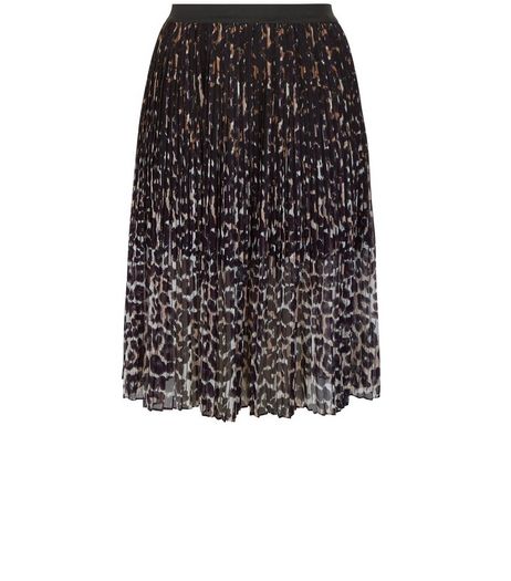 Curves Black Animal Print Pleated Midi Skirt | New Look