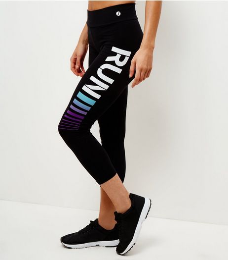 Black Ombre Run Cropped Sports Leggings | New Look