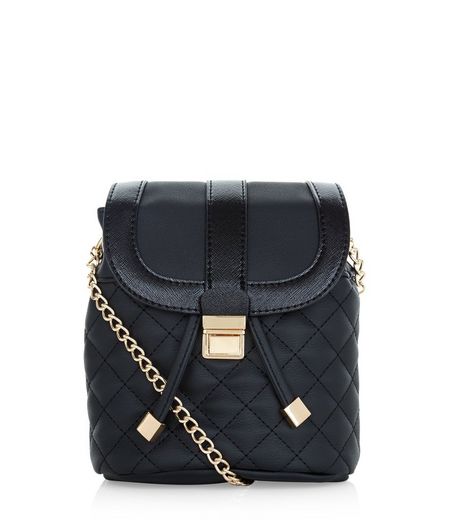 Black Quilted Duffle Chain Shoulder Bag | New Look