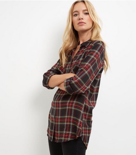 Black Tartan Check Double Pocket Long Sleeve Shirt | New Look