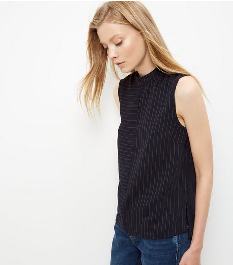 Blue Contrast Pinstripe Sleeveless Top | New Look